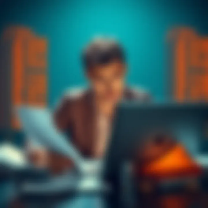 Confused person looking at crypto tax reports A frustrated individual analyzing mismatched crypto trade numbers on a laptop, with tax documents scattered around