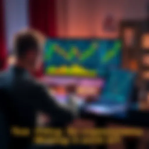 A person sitting at a desk, looking at tax documents while analyzing cryptocurrency charts on a laptop