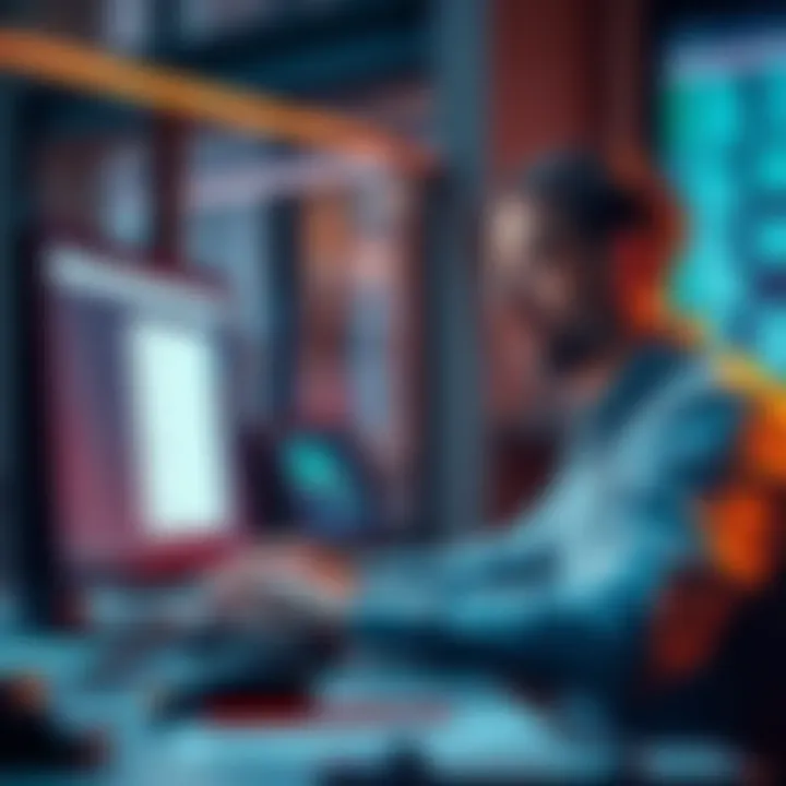 Crypto Tax Management with CoinLedger Person working on a computer with CoinLedger open, calculating crypto taxes and looking concerned about IRS implications.