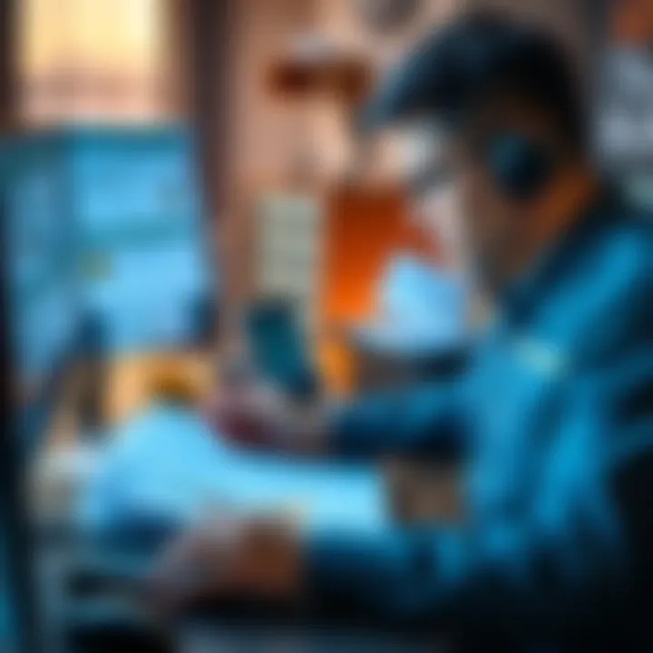 Crypto Tax Preparation A person organizing documents and charts for cryptocurrency tax filing, looking focused on their computer.