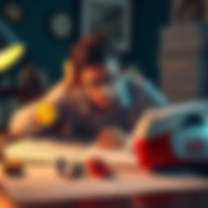 Crypto Tax Preparation A person calculating taxes with crypto assets and financial documents on the table, looking concerned about reporting.