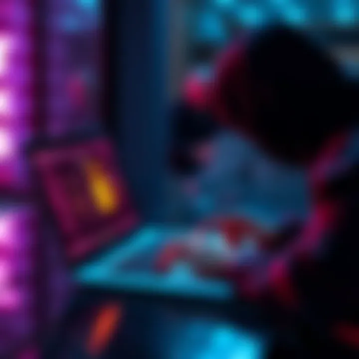 A person using a laptop to manage cryptocurrency taxes anonymously, with a lock symbol representing privacy
