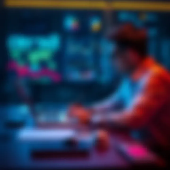 A person sitting at a desk with a laptop, reviewing crypto transactions and tax reporting software.