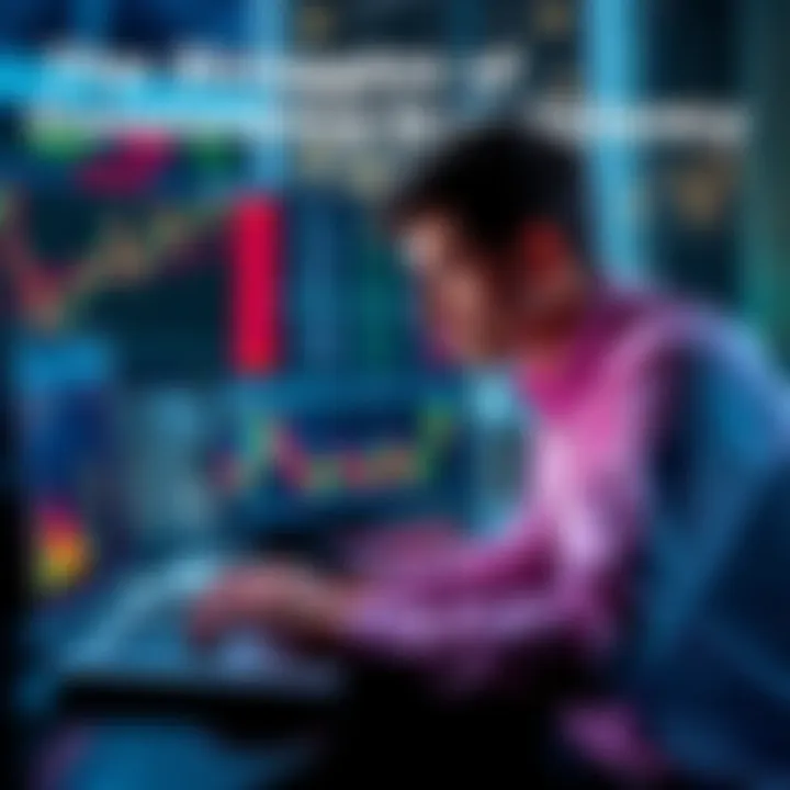 A crypto trader focused on their laptop screen with market charts displayed, looking for patterns and trade opportunities.