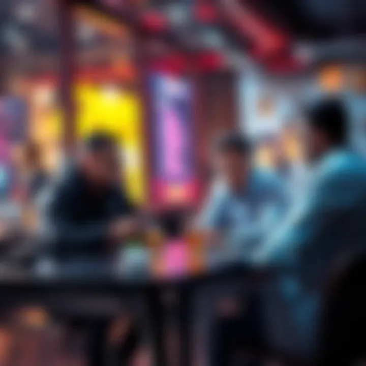 Crypto Traders Discussing Strategies Group of people discussing cryptocurrency strategies over coffee