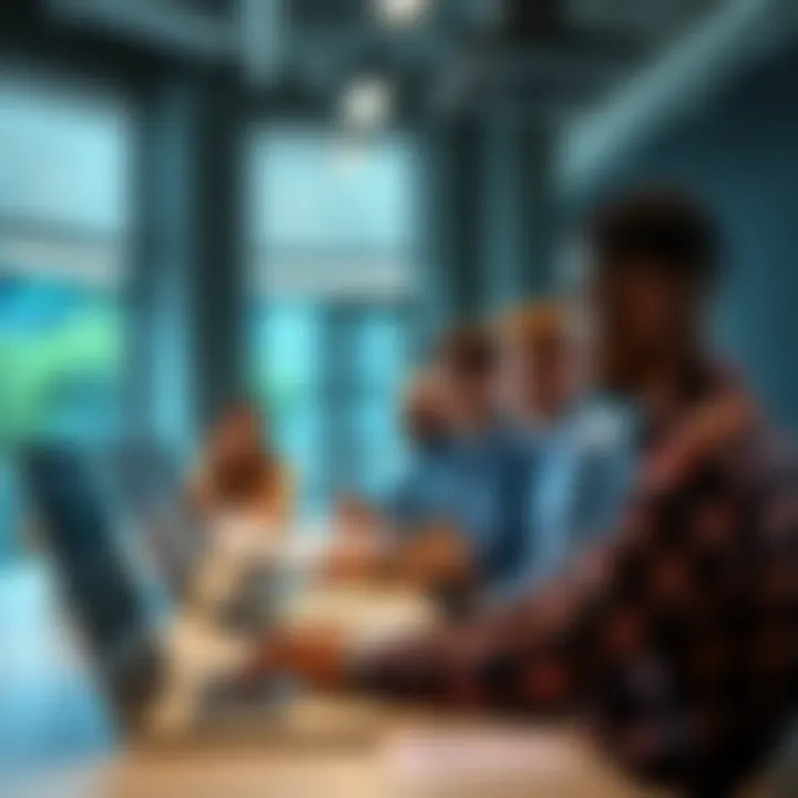Crypto Trading Coaching A group of diverse people learning about cryptocurrency trading and investment strategies in a bright classroom setting.
