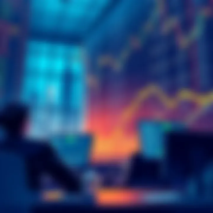 Illustration showing traders analyzing cryptocurrency prices with a focus on funding rates, depicting a balance between long and short positions.