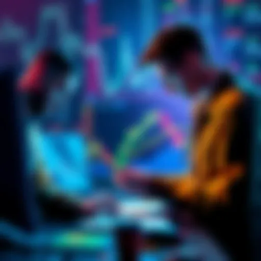 Traders analyzing charts and crypto trends, focusing on ETH and BTC.