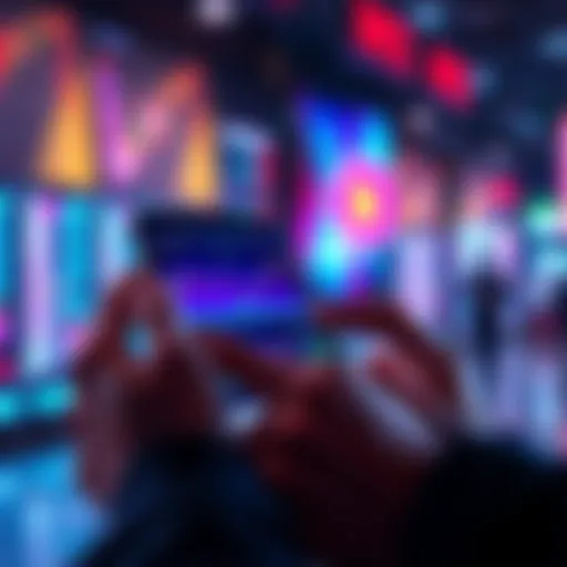 A person using a smartphone to view live crypto price charts and social media posts related to trading.