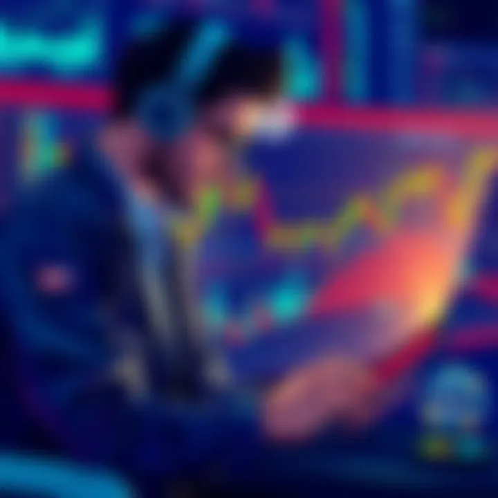 Illustration of crypto trader analyzing market graphs and charts for profitable strategies