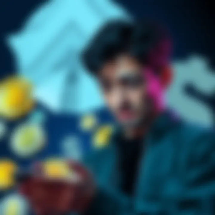 A person looks worried while checking their smartphone for cryptocurrency transfer errors between Binance and Bybit, with currency symbols in the background.