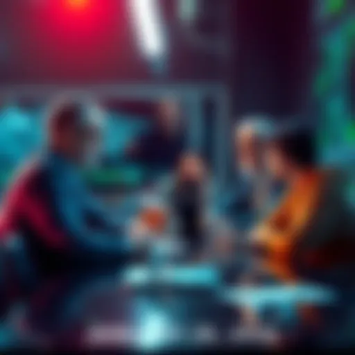 Experts discussing cryptocurrency trends and trading strategies during a meeting