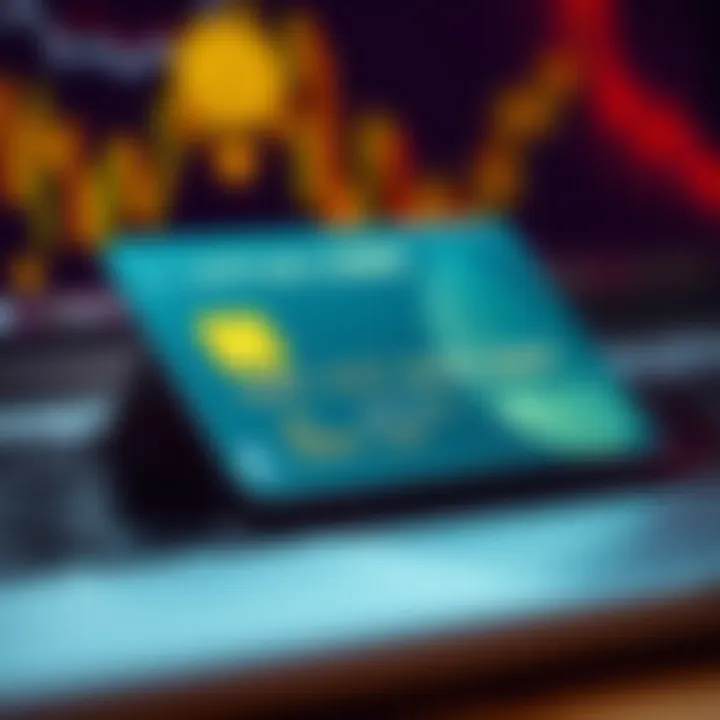 Close-up of a crypto virtual card being used on a laptop for online payment.