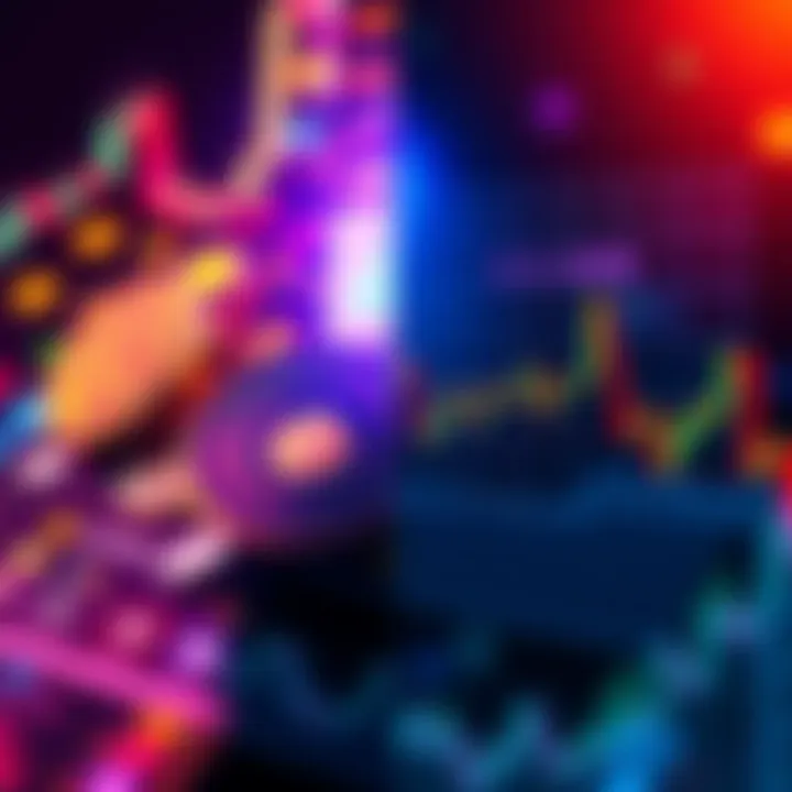 A split image showing symbols of cryptocurrency on one side and stock market charts on the other, representing different investment options.