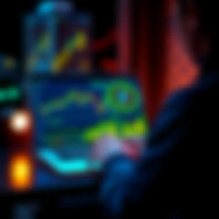 A person analyzing data on a laptop with cryptocurrency symbols and graphs displayed on the screen, representing the concept of crypto yield and its risks.