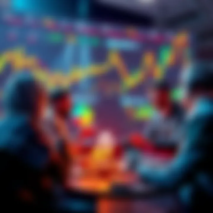 A group of experts discussing cryptocurrency trends with charts and graphs in the background