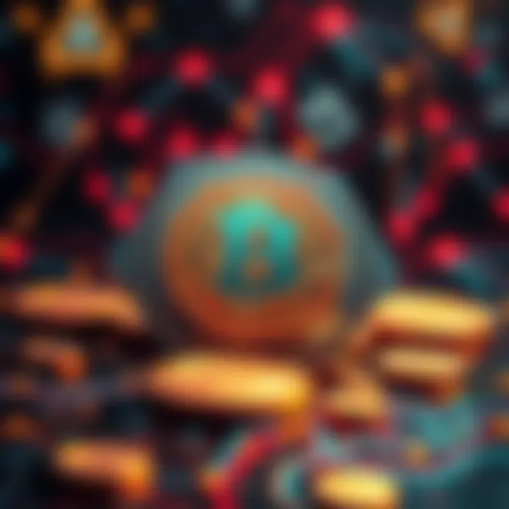 A visual representation of cryptocurrency with digital coins and blockchain elements.