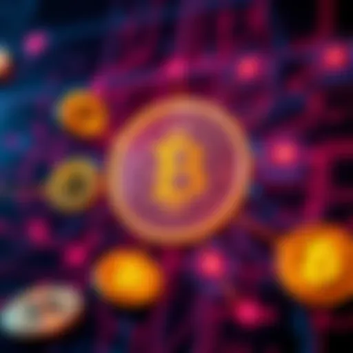 A graphic showing the connection between cryptocurrency and cybercrime, featuring digital currency symbols and a dark web theme.