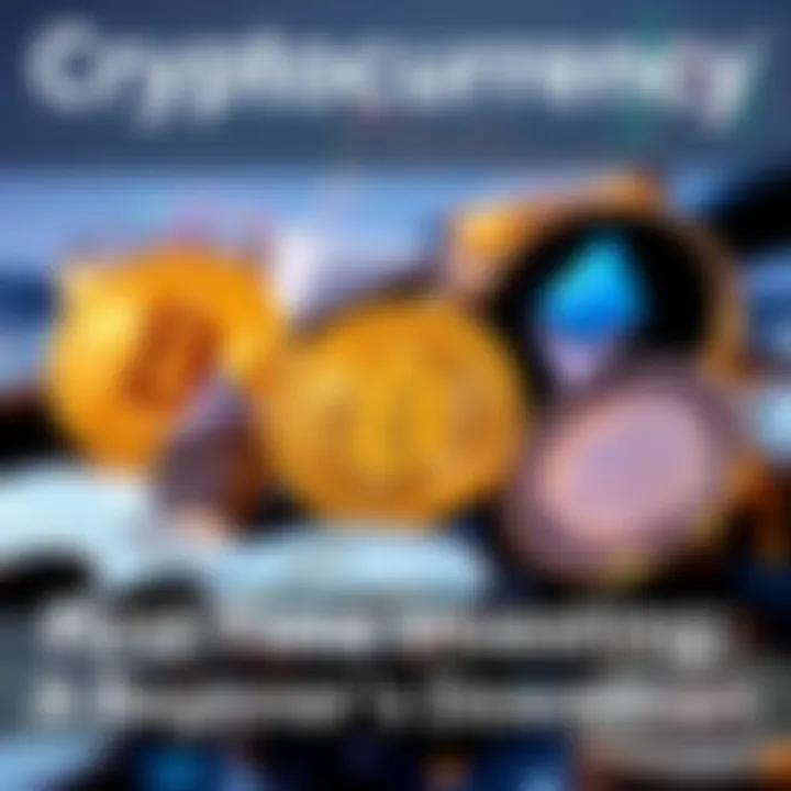 A graphic showing different cryptocurrencies like Bitcoin, Ethereum, and Solana with euro symbols, illustrating a beginner's investment strategy.