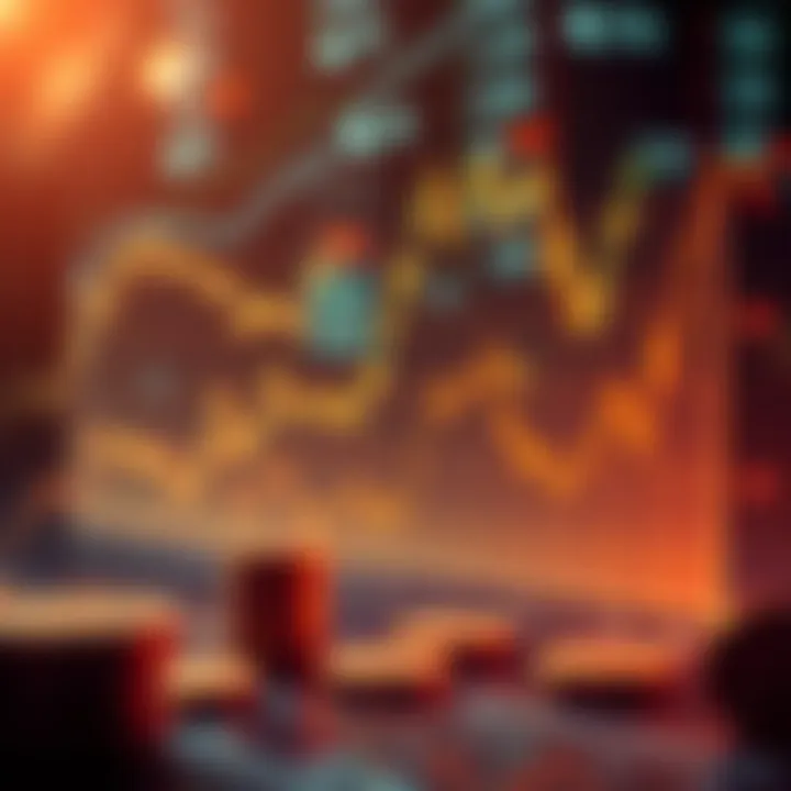A graph showing cryptocurrency trends and investor behavior with financial symbols in the background.