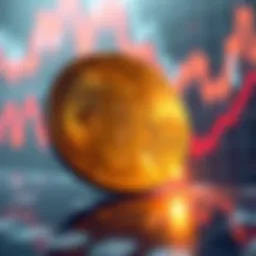 A graph illustrating a decline in cryptocurrency value with a broken coin symbol, highlighting financial distress in the market.