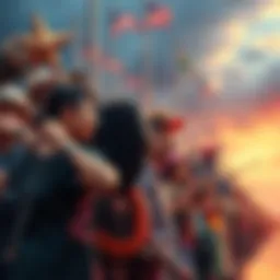 A collage showcasing various iconic cultural moments including famous events, music, and art that shaped society