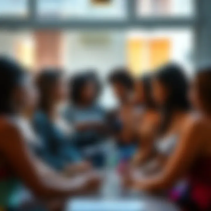 A diverse group of people discussing beauty standards and media portrayals about breasts in a community setting.