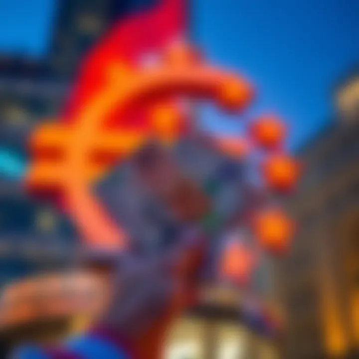A person holding Canadian dollars with a Euro sign in the background, symbolizing currency conversion.