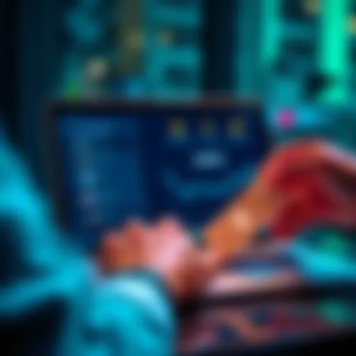 A person using a laptop with a digital wallet interface, displaying the process of converting ETH to USDC.