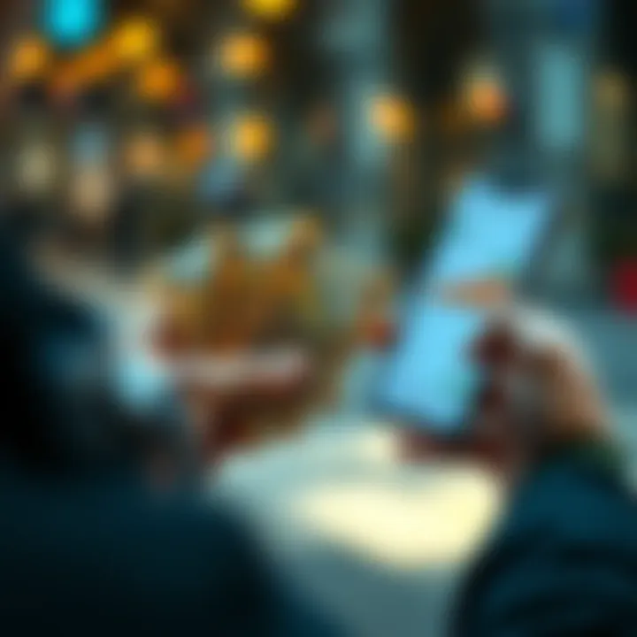 A person holding euros and korunas while looking at a smartphone with currency app open.