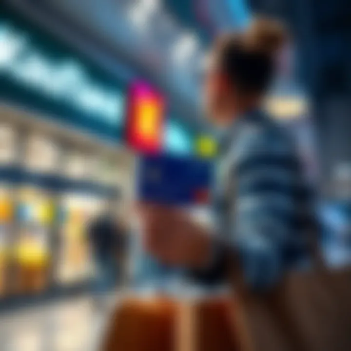 A shopper holding a Curve Pro+ card in front of Kaufland and Billa stores in Europe