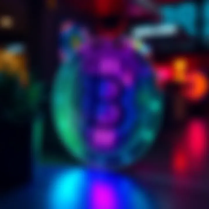 A custom steel Bitcoin sign illuminated by hidden RGB LED lights, showcasing a modern design and artistic craftsmanship.