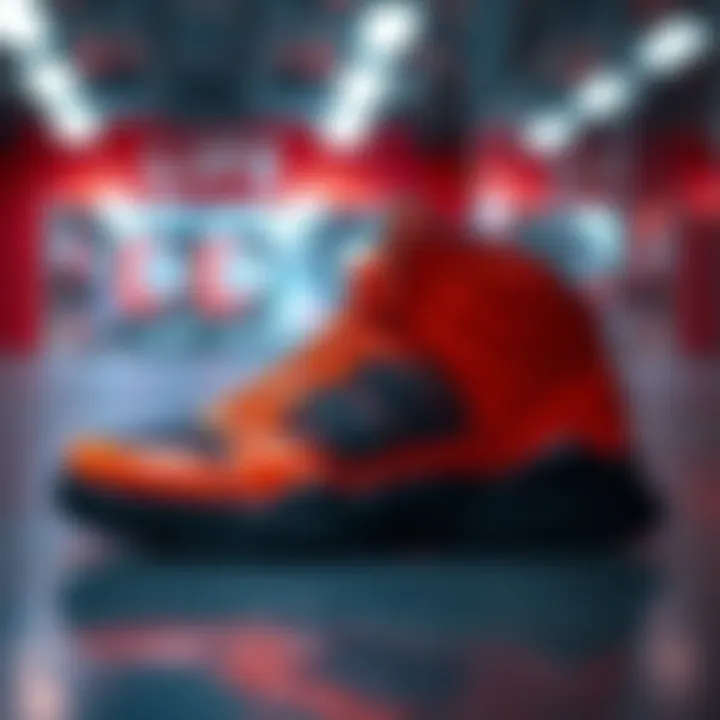 Custom Lace-Up Sneakers in Predator Orange Predator Orange custom lace-up sneakers with all-black outsole and white stitching on display