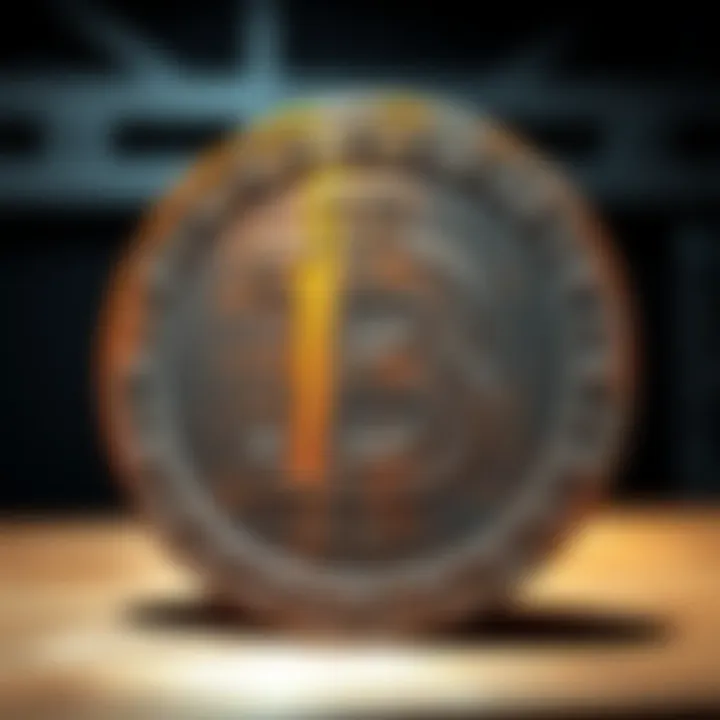 A detailed view of a custom steel sign shaped like the Bitcoin symbol, emphasizing its artful design and craftsmanship, ideal for crypto enthusiasts.
