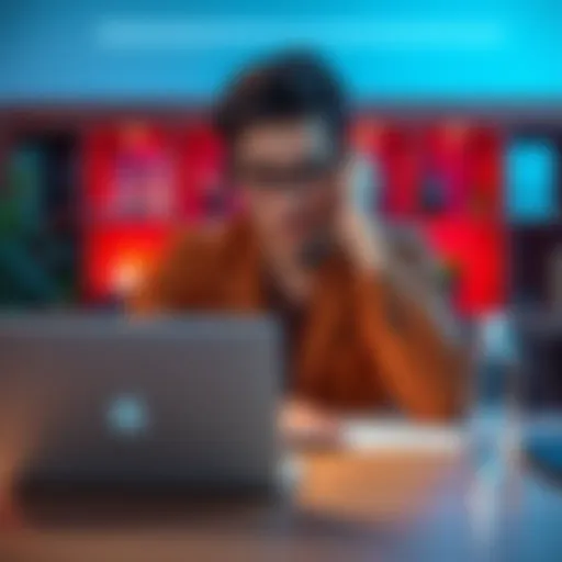 A person sitting at a desk looking frustrated while checking their email for updates on a customer service issue.