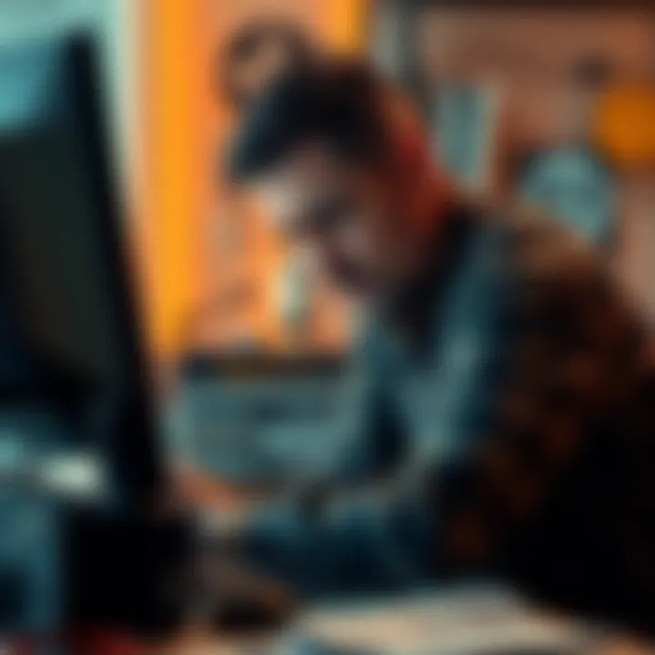 A frustrated customer at a computer with warranty documents and repair equipment around them, highlighting warranty issues with Bitmain in the Netherlands