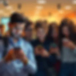 A group of frustrated customers looking at their phones, indicating disappointment with Uphold's services.
