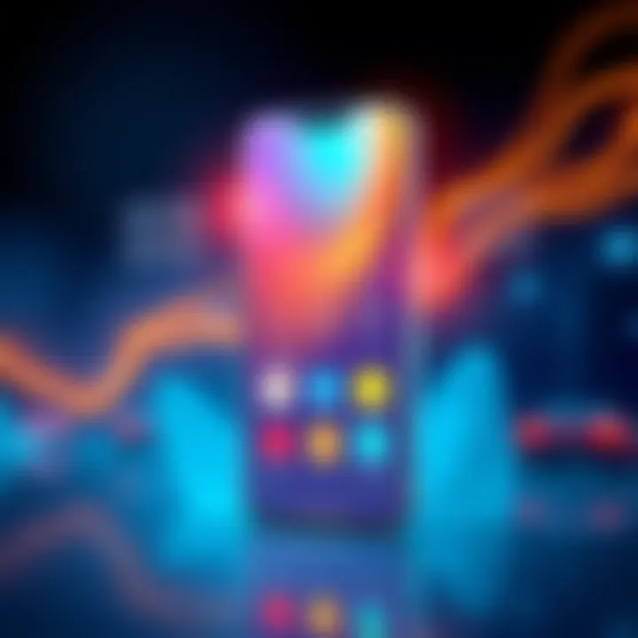 Illustration of a customizable mobile app interface with various feature options highlighted.