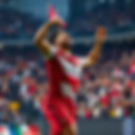 Cyle Larin celebrates his equalizing goal during the FIFA World Cup 2026 match in Toronto, with fans cheering in the background.
