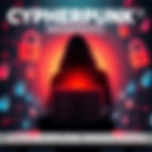 A digital representation of the Cypherpunk Manifesto showing symbols of privacy and technology, featuring a silhouette of a person with a laptop, surrounded by binary code and padlocks.