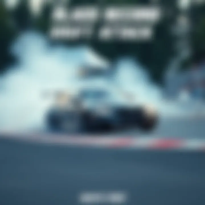 A high-performance rear wheel drive car drifting on a track during the world record event, with smoke and spectators in the background.