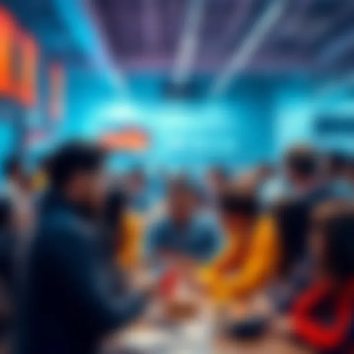 People engaging in a friendly conversation about various topics, including donuts, in a vibrant forum setting.