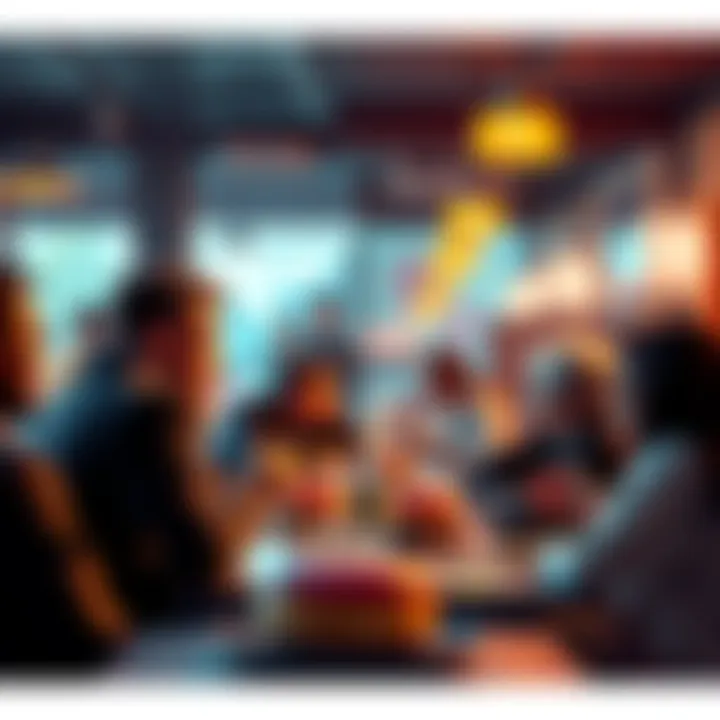 A lively discussion setting with people talking and enjoying donuts