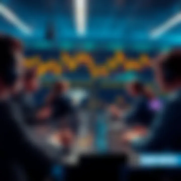 A vibrant online forum showcasing people exchanging trading insights and strategies, with charts and graphs in the background.
