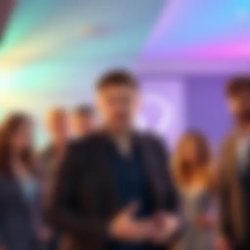 Darren speaks at a promotional event for Channel 9, with cast members gathered around him while Chantel and Wyatt are noticeably absent.