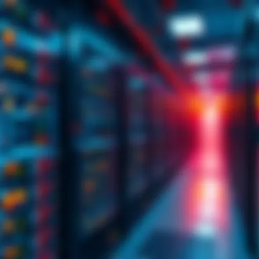 A large datacenter with rows of mining machines, signifying control over cryptocurrency mining power.