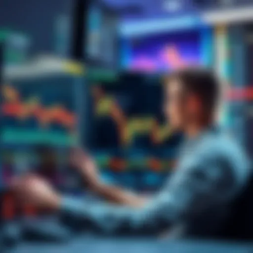 A person focused on trading cryptocurrency with charts and graphs on a screen