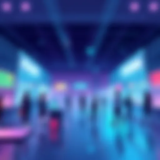 Illustration of a digital marketplace showcasing freelancers and clients interacting over smart contracts on the Solana blockchain.