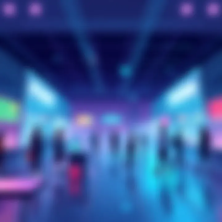 Illustration of a digital marketplace showcasing freelancers and clients interacting over smart contracts on the Solana blockchain.