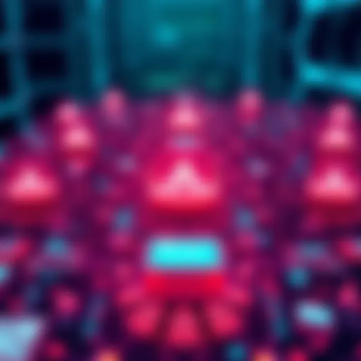 A visual representation of a decentralized network supporting AI operations, featuring blockchain nodes interconnected with AI symbols.